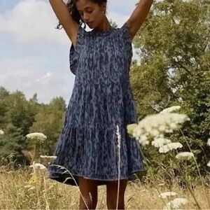 Anthropologie Jenee Animal Print Tiered Tunic Dress